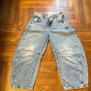 Free People Barrel Horseshoe Jeans, Light Blue Sz 27